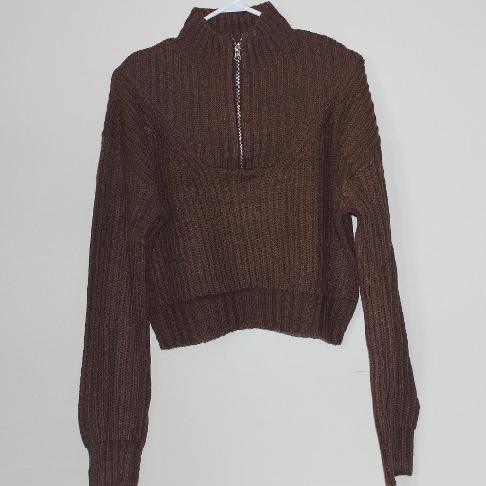 Bluenotes Women's Cropped Knit Sweater, Brown